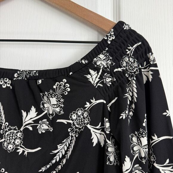 Ann Taylor Women's Black White Floral Off The Shoulder Blouse Top Size S Petite - Picture 3 of 11
